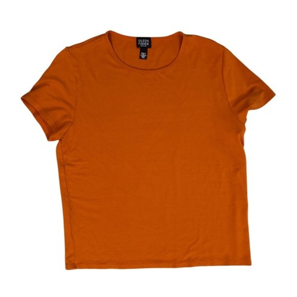 Eileen Fisher Minimalist T-Shirt Short Sleeve PM Burnt Orange Crew Basic Career